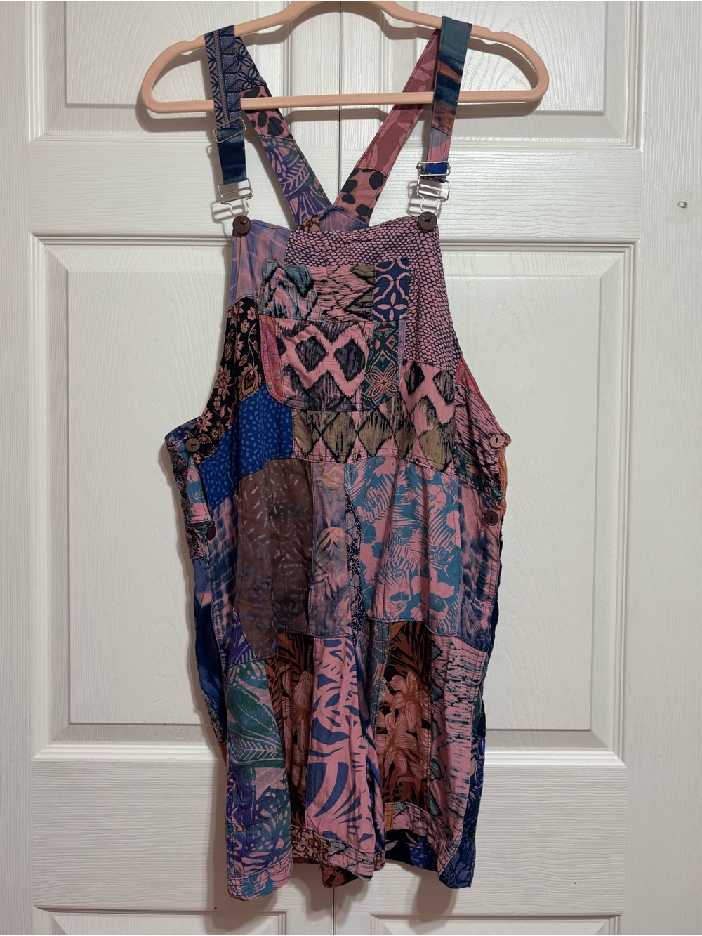 Patchwork Pink & Blue Women's Patch Romper Overalls